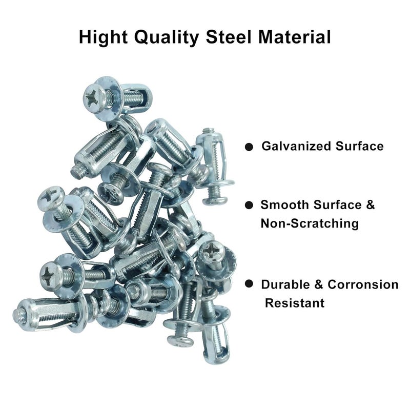 Dijedev 20 Pcs M6 x 25 Carbon Steel Hollow Wall Anchors, Extra Short, Silver, Galvanized, Hex Head Screws for Hollow Walls, Doors, Curtain Rods, Shelves - Image 3
